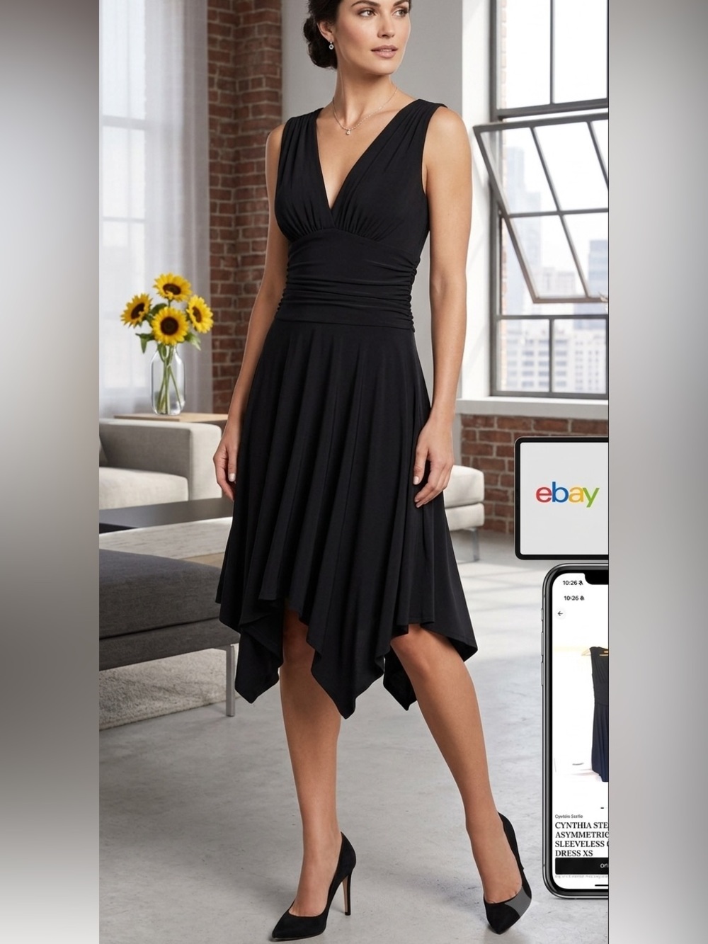 CYNTHIA STEFFE BLACK RAYON ASYMMETRICAL HEM SLEEVELESS COCKTAIL SEXY DRESS XS